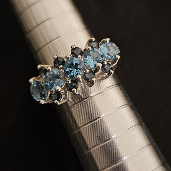 Vintage Blue Topaz Sapphire Sterling Silver Ring - Size 6 - Picture 9 of 12